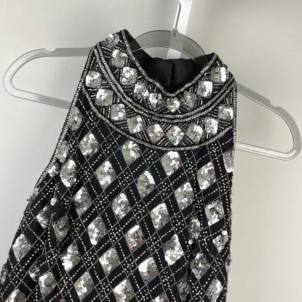 Adrianna Papell Boutique Sequin Glam Halter Top Womens XL Silk Black Formal